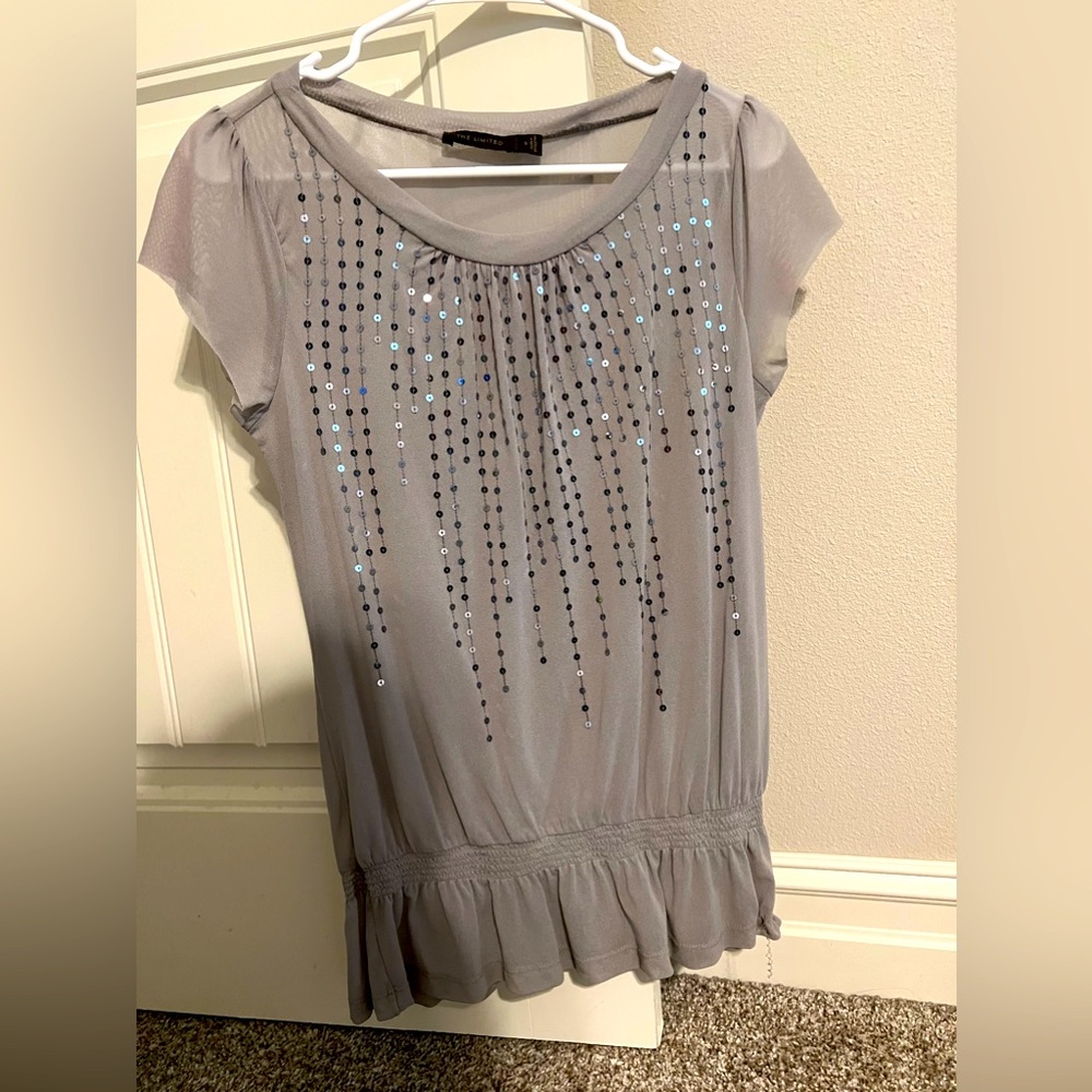 The Limited gray sheer top with silver sequins size S